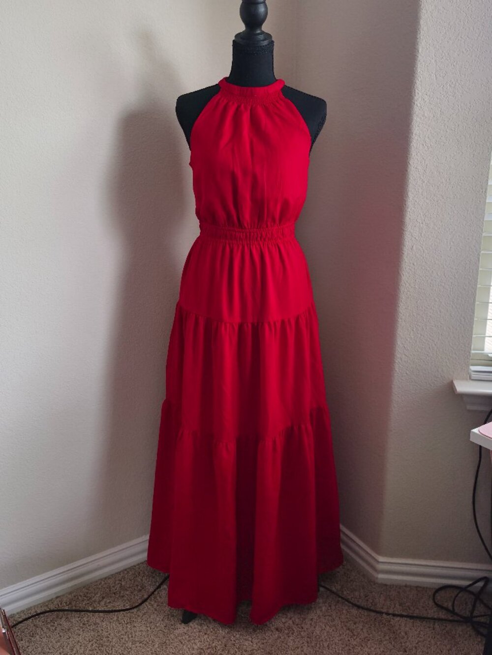 Cherry Red Sleeveless Tiered Maxi Dress